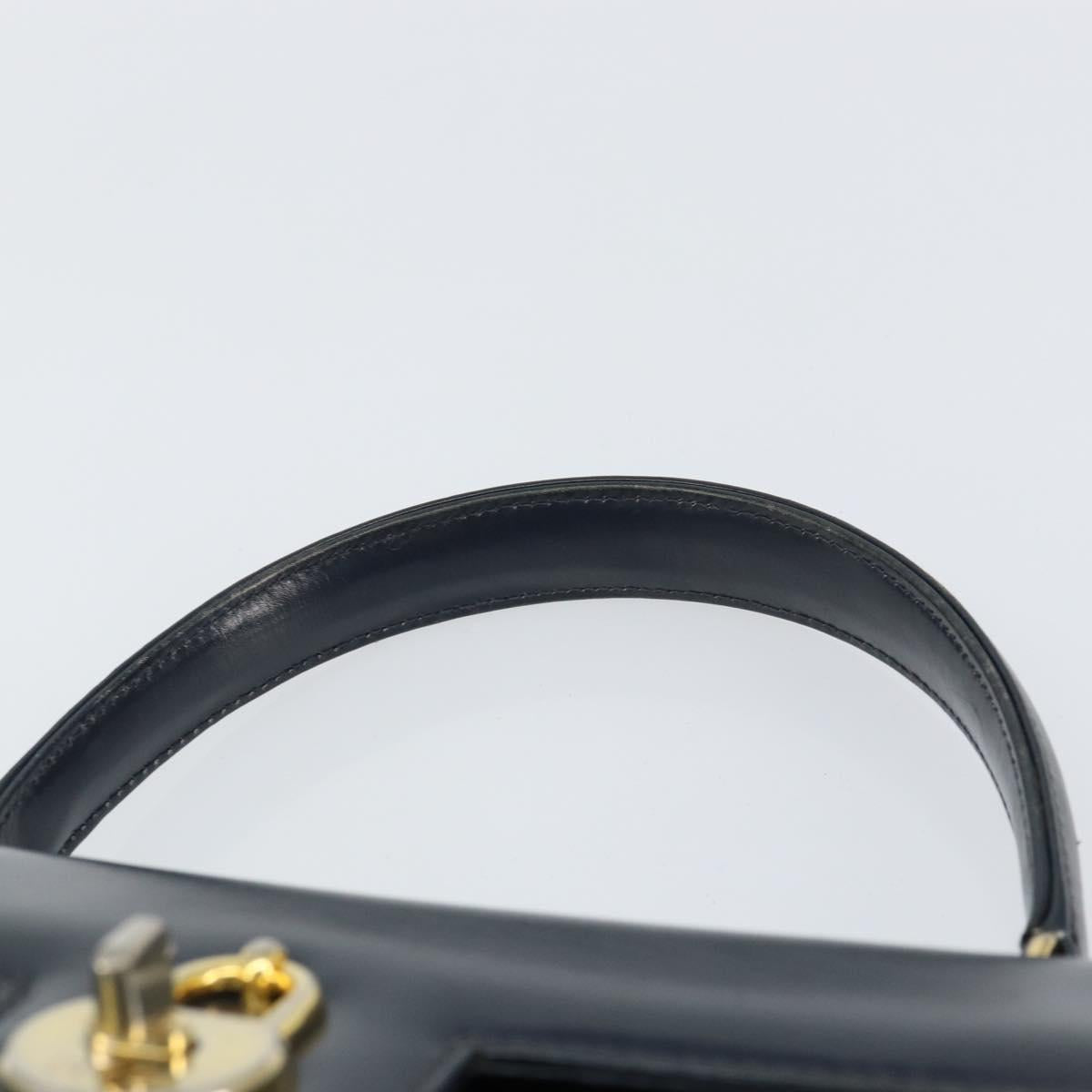 GUCCI Hand Bag Leather Navy Gold Auth 156872