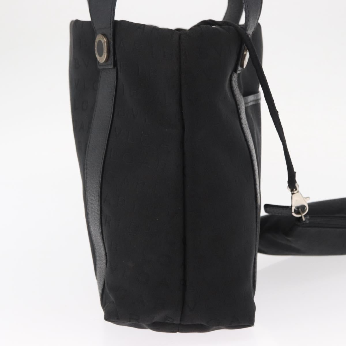 BVLGARI Logo Mania Tote Bag Canvas Black Silver Auth 156876