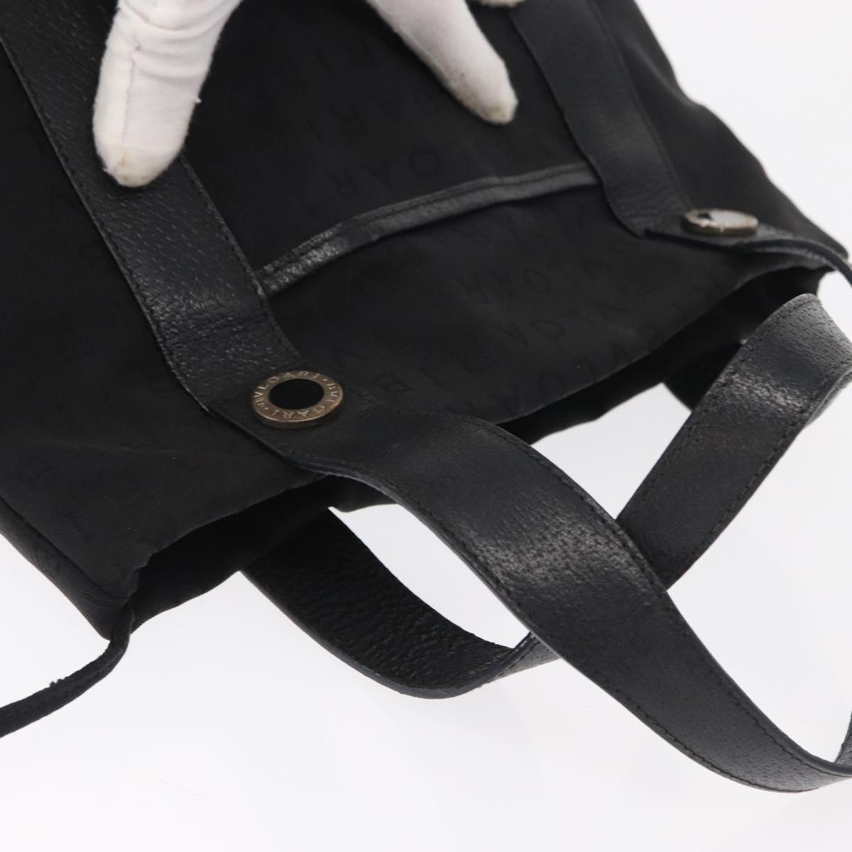 BVLGARI Logo Mania Tote Bag Canvas Black Silver Auth 156876