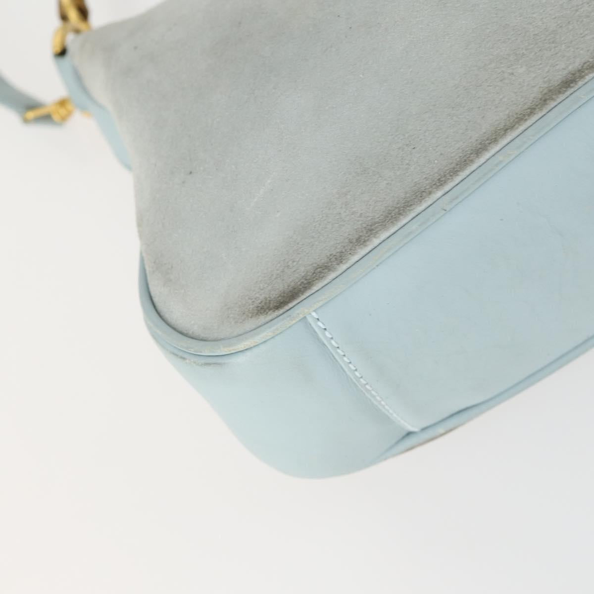 GUCCI Bamboo Hand Bag Suede 2way Light Blue Gold 001 1638 2615 Auth 156879