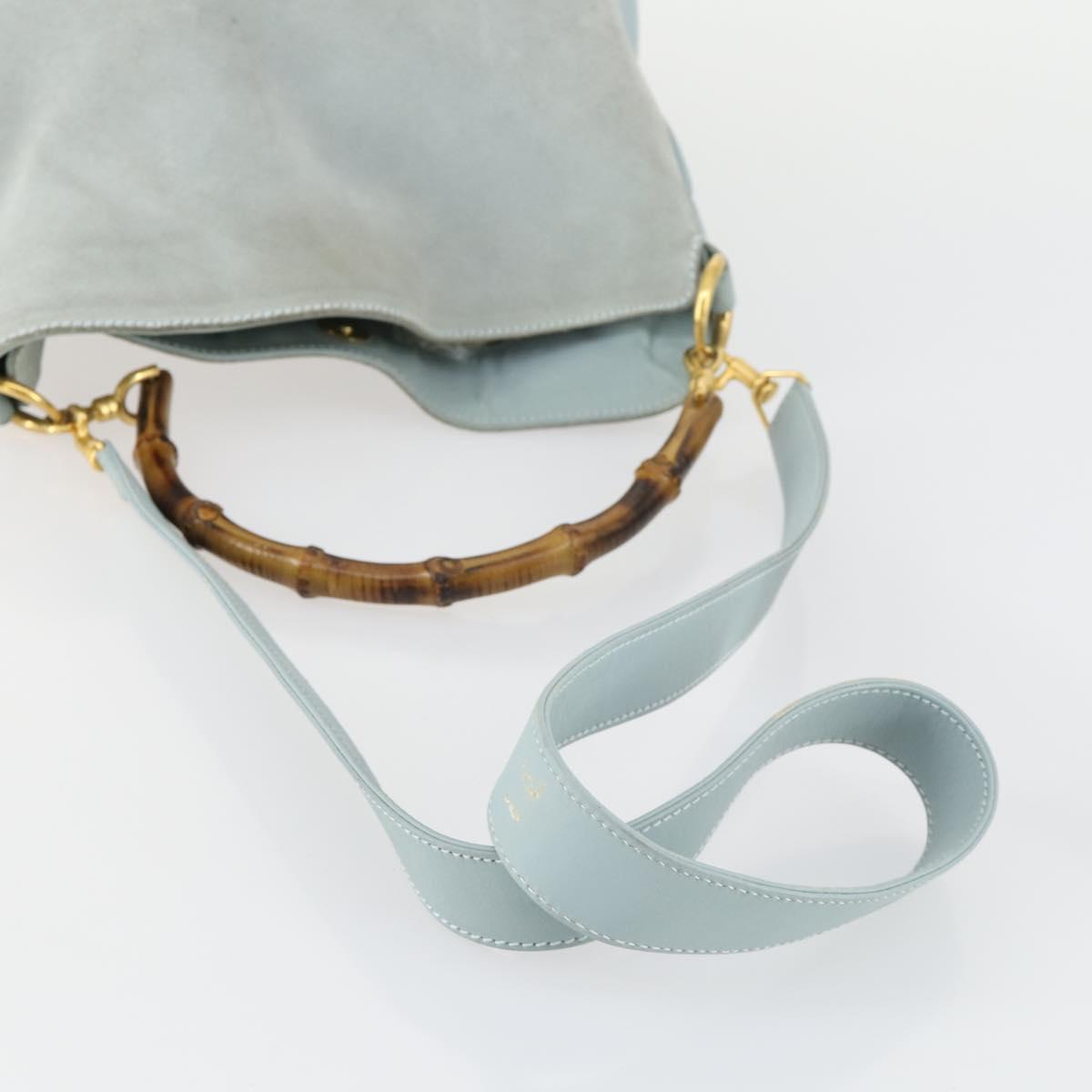 GUCCI Bamboo Hand Bag Suede 2way Light Blue Gold 001 1638 2615 Auth 156879
