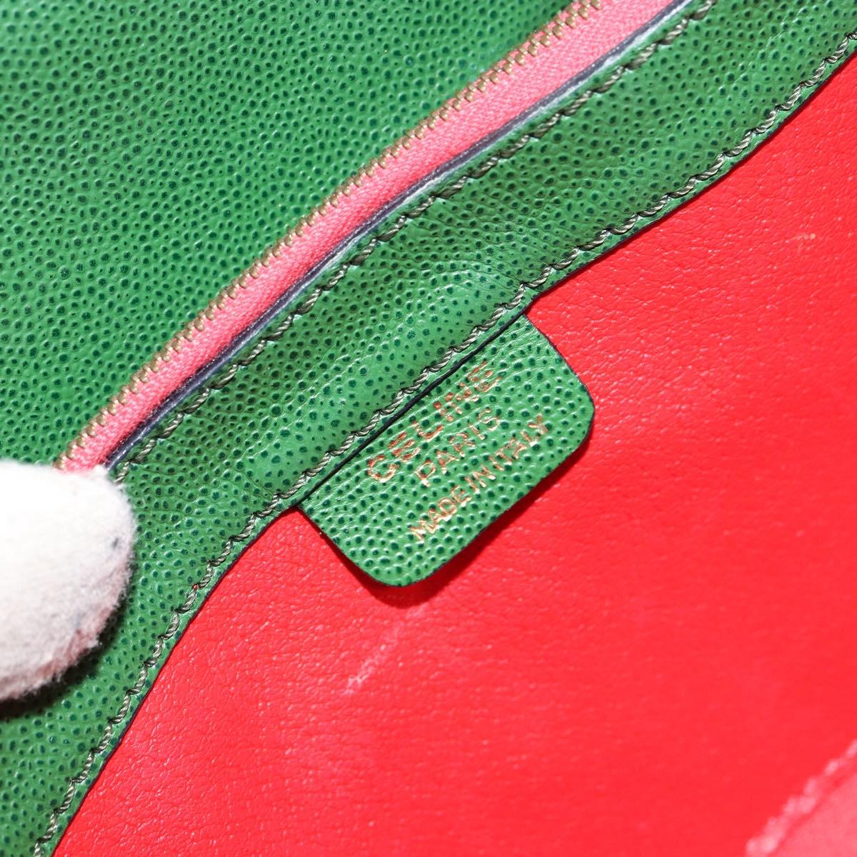 CELINE Shoulder Bag Leather Green Gold Auth 156882