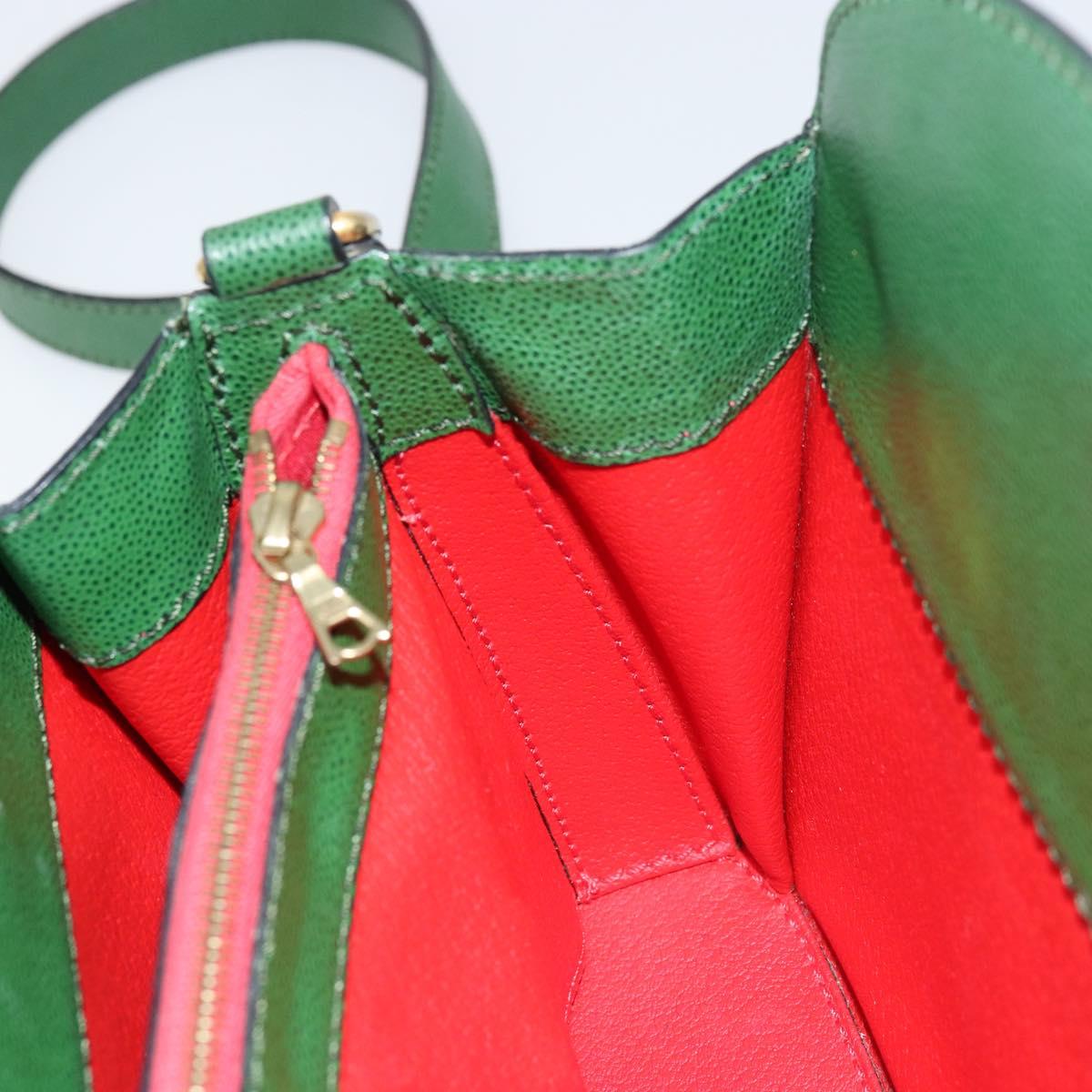 CELINE Shoulder Bag Leather Green Gold Auth 156882