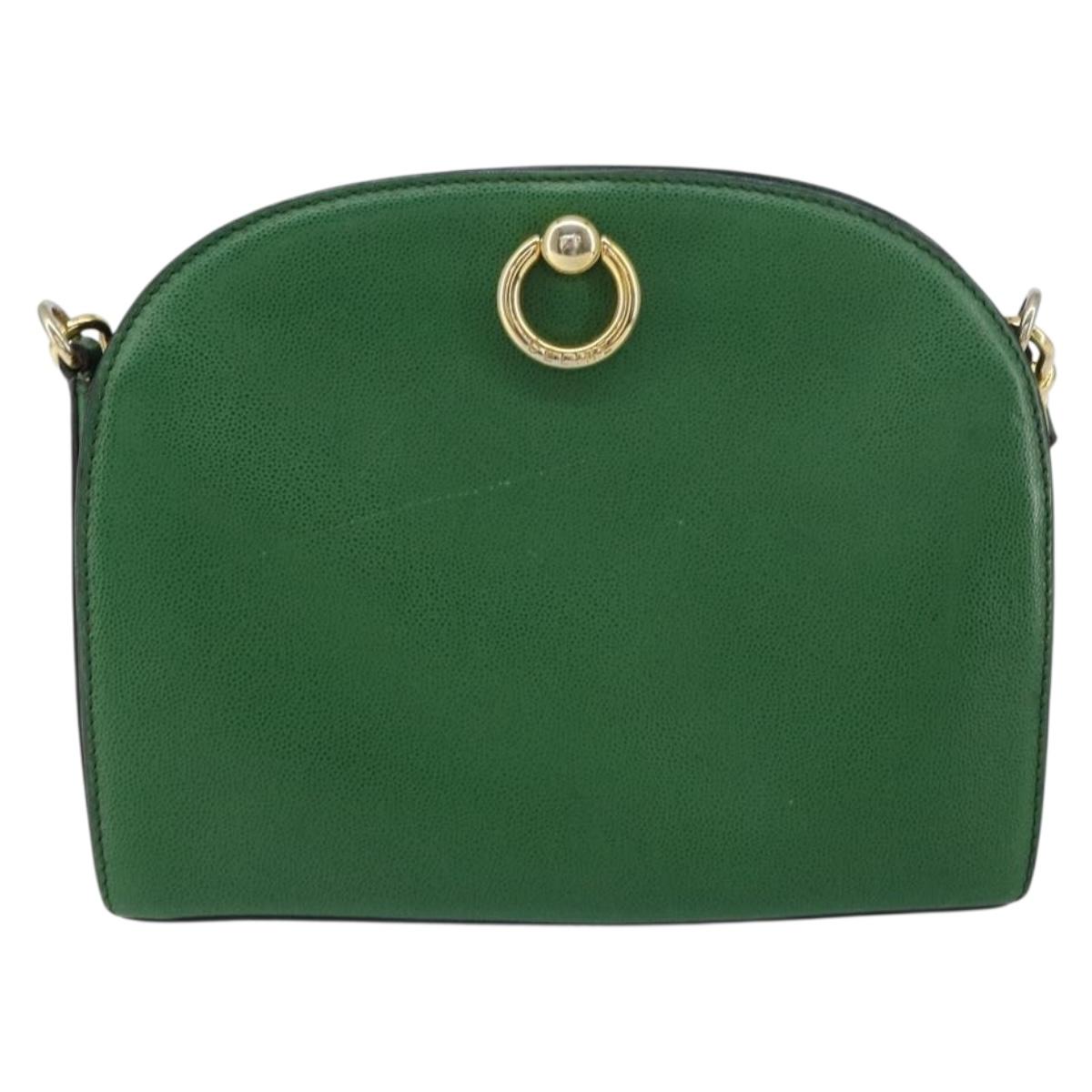CELINE Shoulder Bag Leather Green Gold Auth 156882