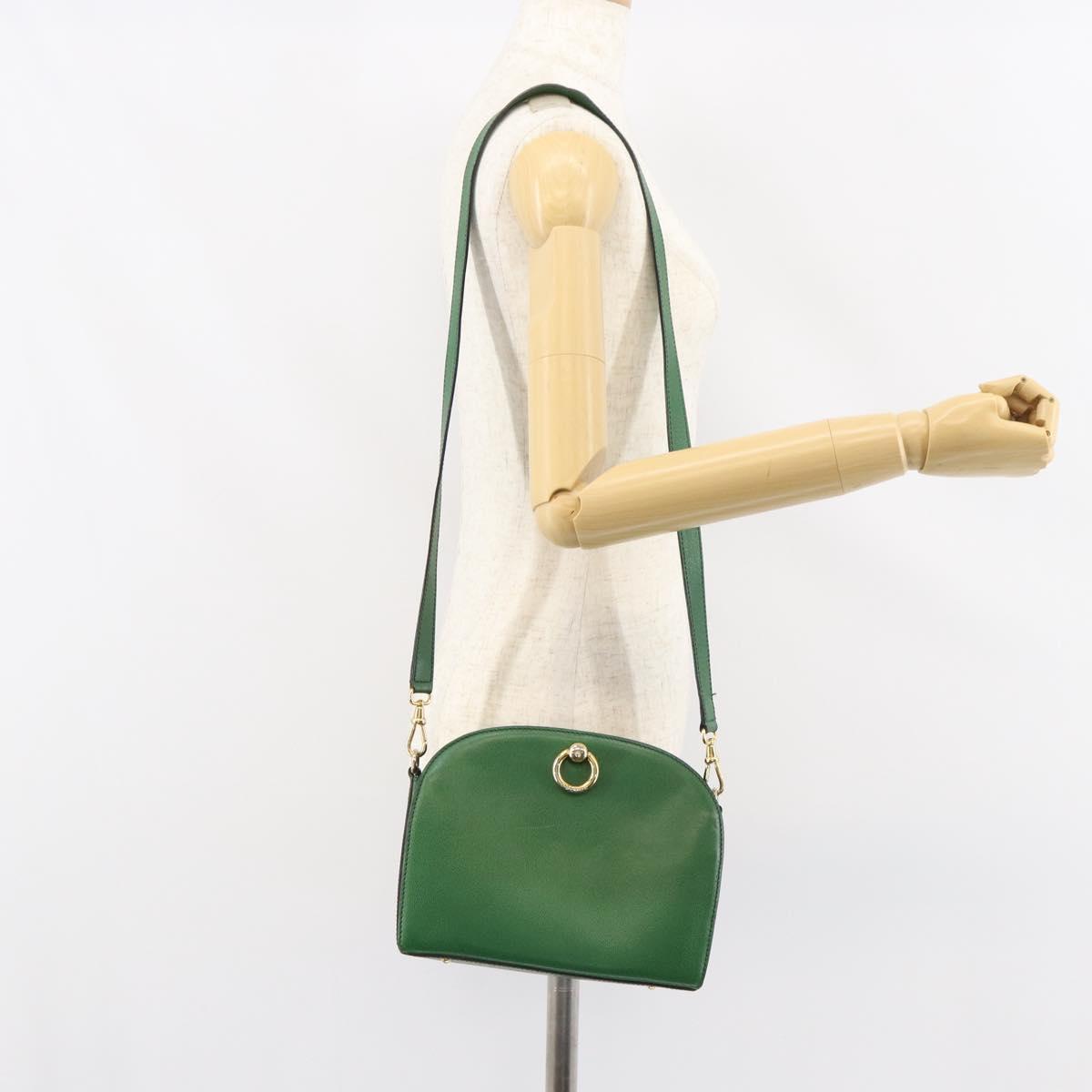 CELINE Shoulder Bag Leather Green Gold Auth 156882