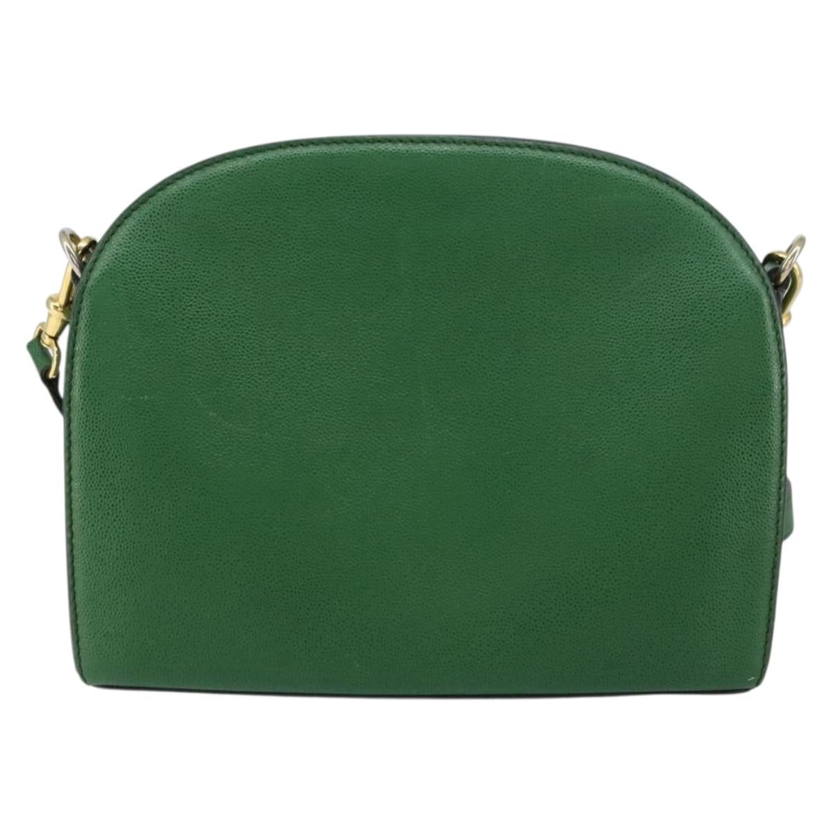 CELINE Shoulder Bag Leather Green Gold Auth 156882