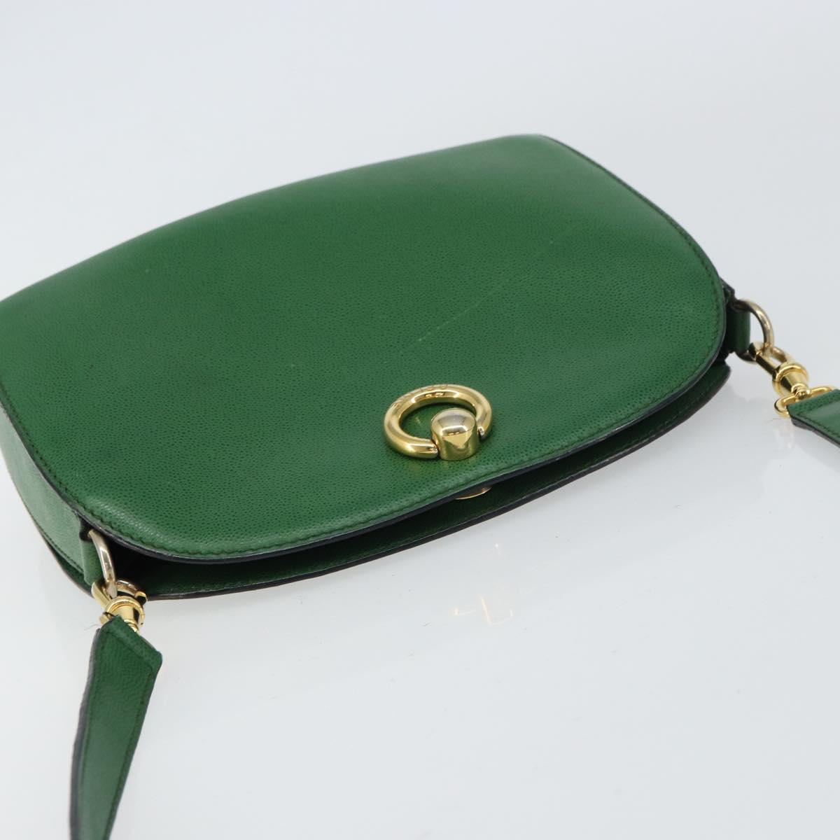 CELINE Shoulder Bag Leather Green Gold Auth 156882