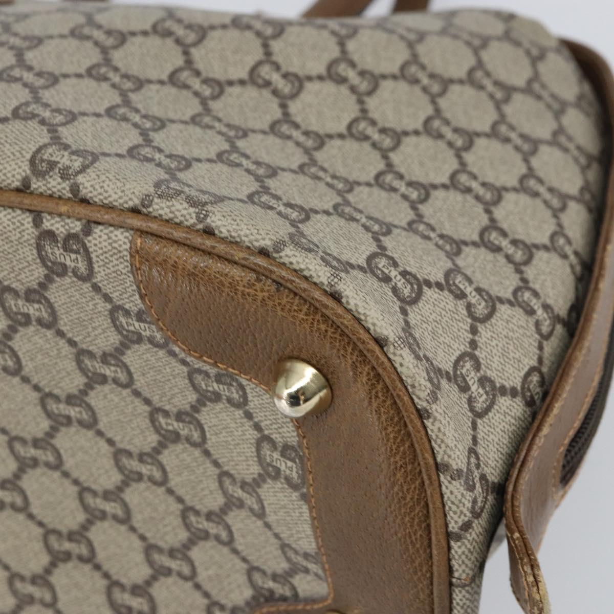 GUCCI GG Plus Supreme Boston Bag PVC Beige Gold Auth 156884