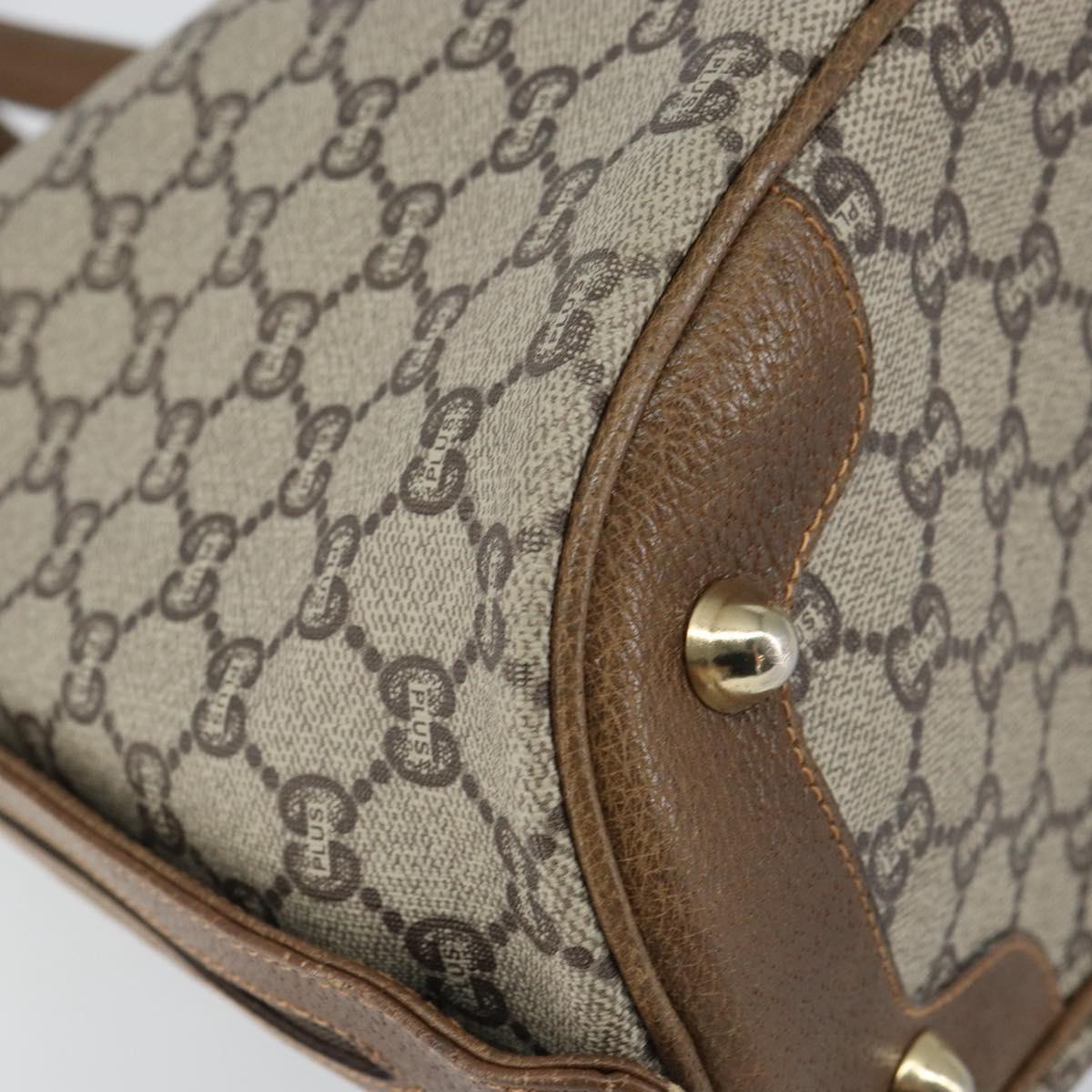 GUCCI GG Plus Supreme Boston Bag PVC Beige Gold Auth 156884