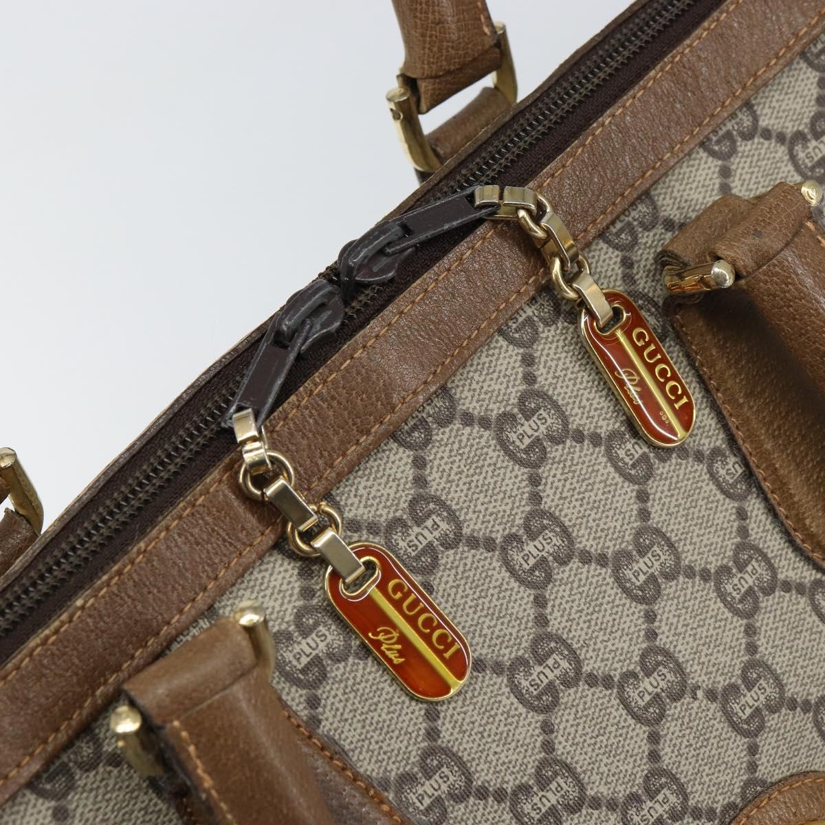 GUCCI GG Plus Supreme Boston Bag PVC Beige Gold Auth 156884