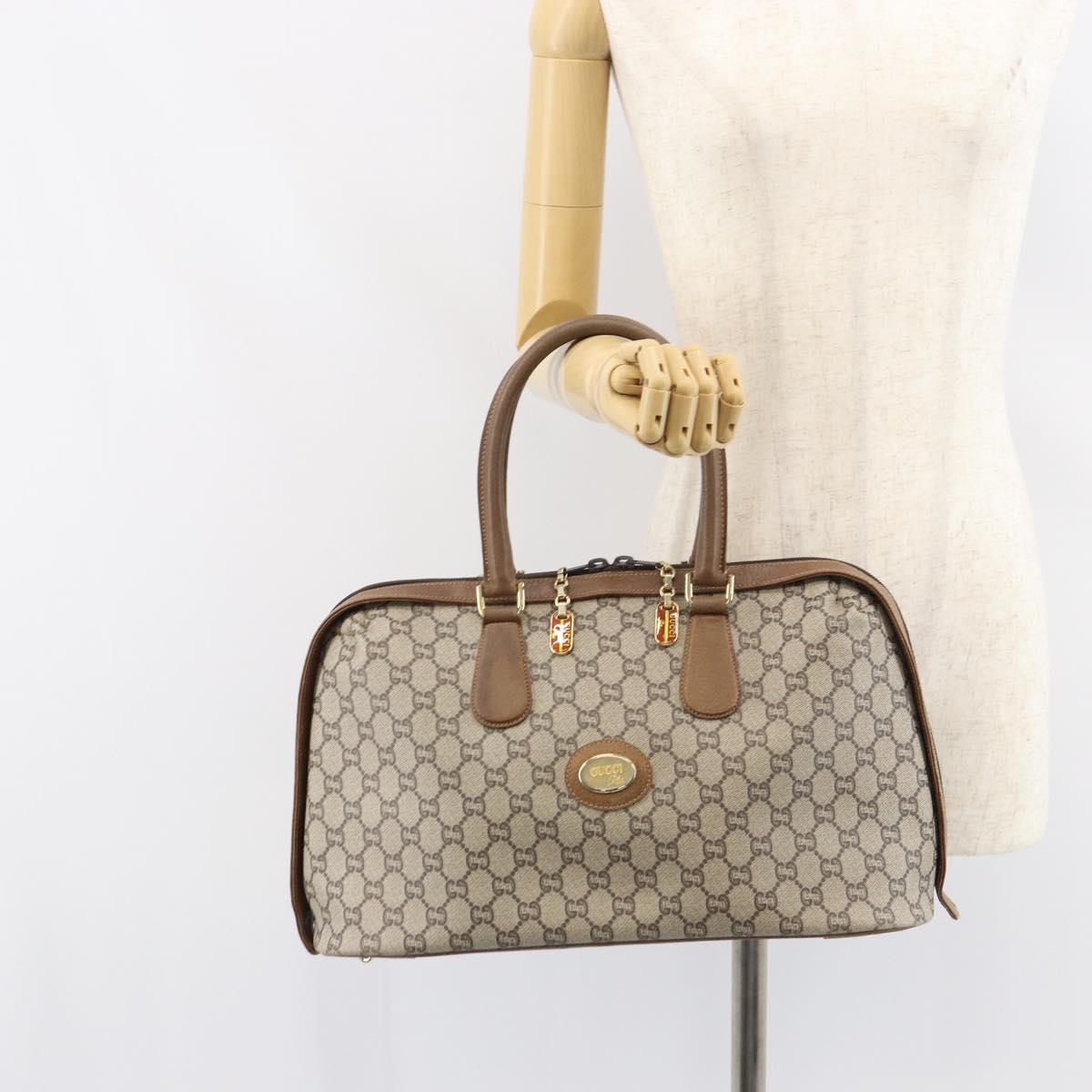 GUCCI GG Plus Supreme Boston Bag PVC Beige Gold Auth 156884