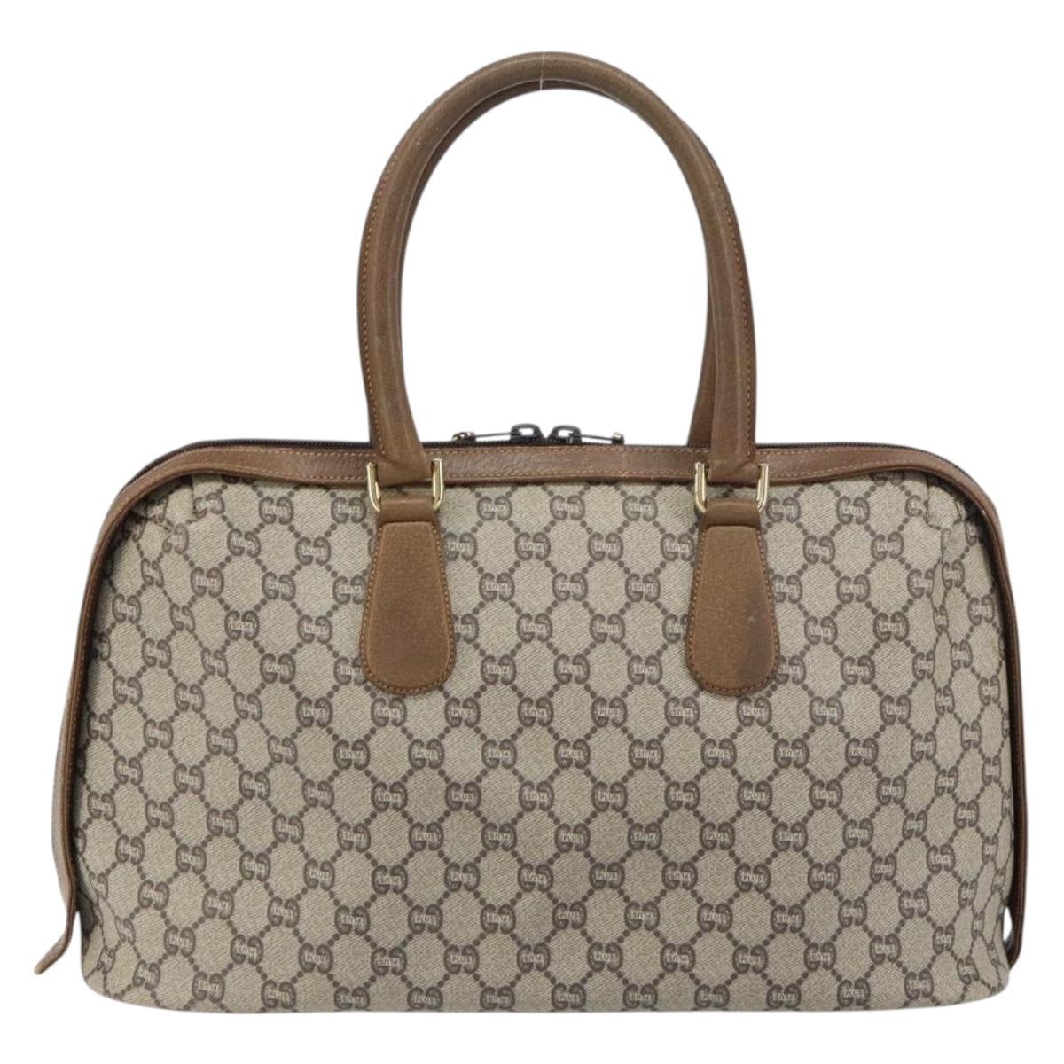 GUCCI GG Plus Supreme Boston Bag PVC Beige Gold Auth 156884