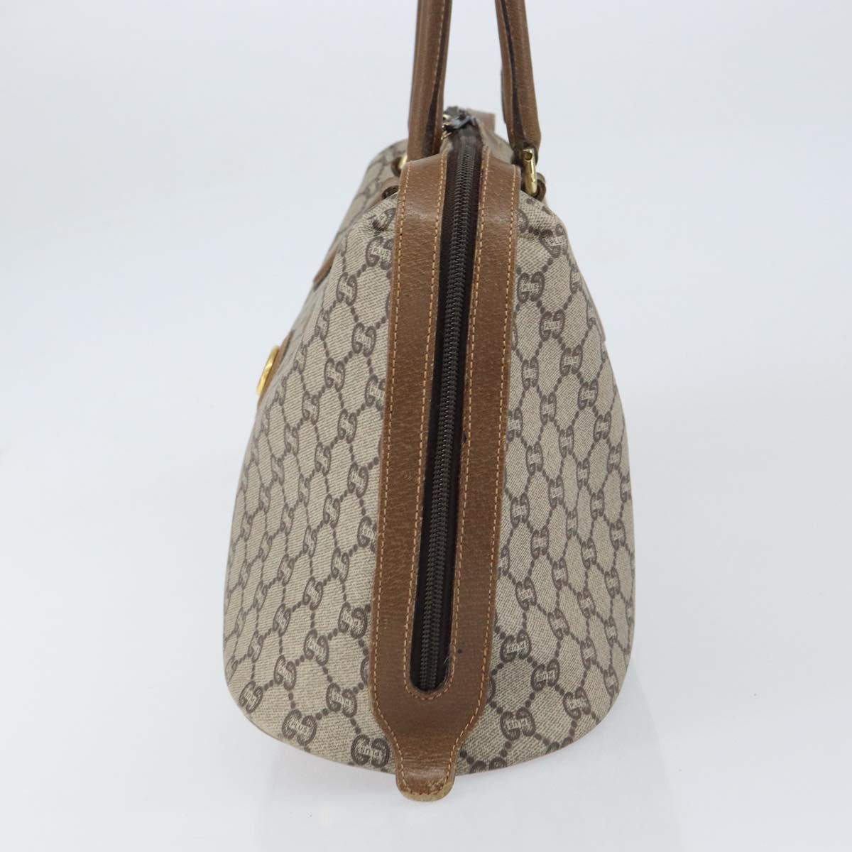 GUCCI GG Plus Supreme Boston Bag PVC Beige Gold Auth 156884