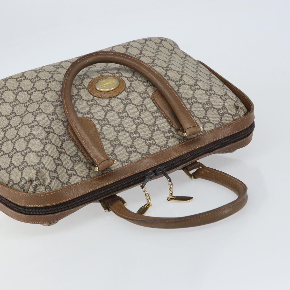 GUCCI GG Plus Supreme Boston Bag PVC Beige Gold Auth 156884