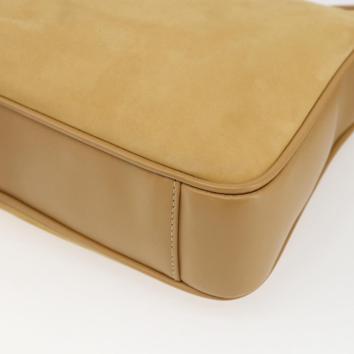GUCCI Shoulder Bag Suede Gold Beige Auth 156886