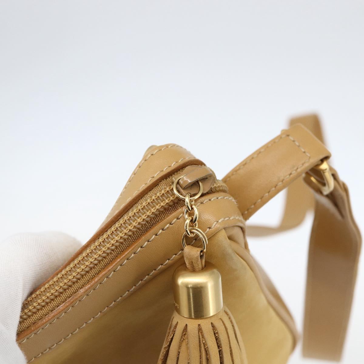 GUCCI Shoulder Bag Suede Gold Beige Auth 156886