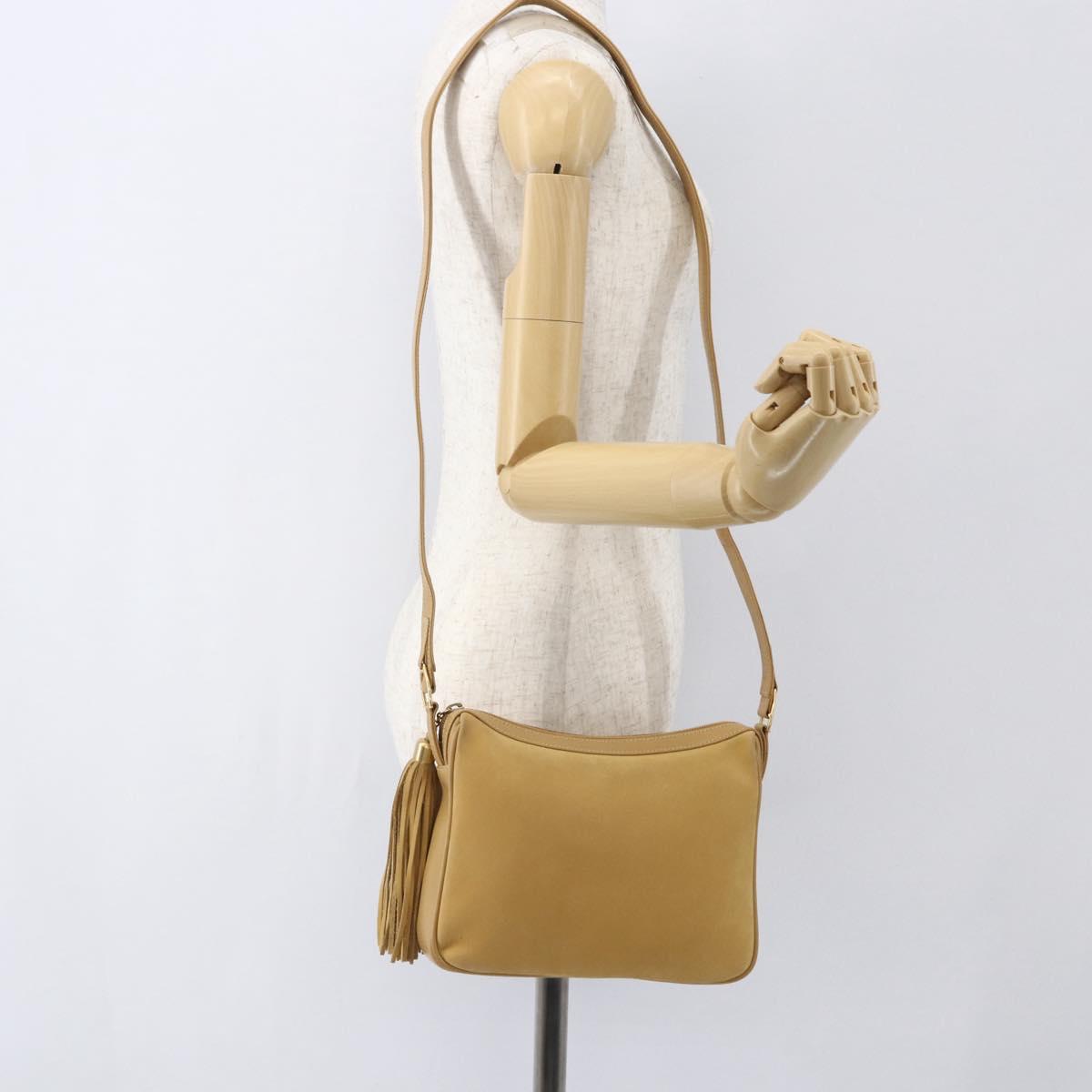 GUCCI Shoulder Bag Suede Gold Beige Auth 156886