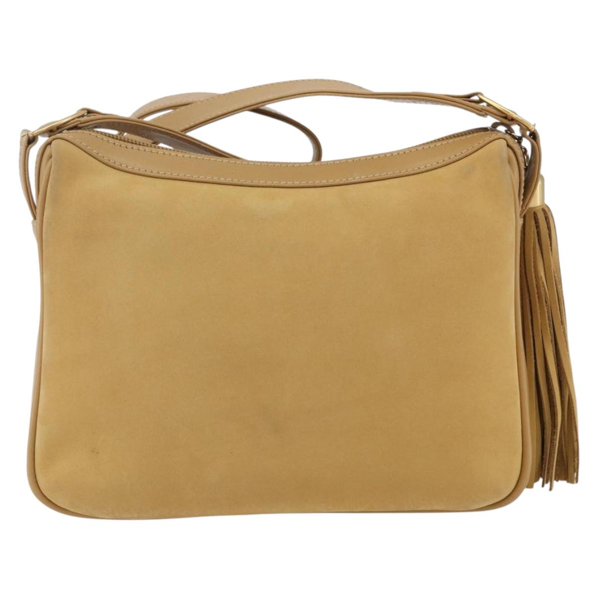 GUCCI Shoulder Bag Suede Gold Beige Auth 156886