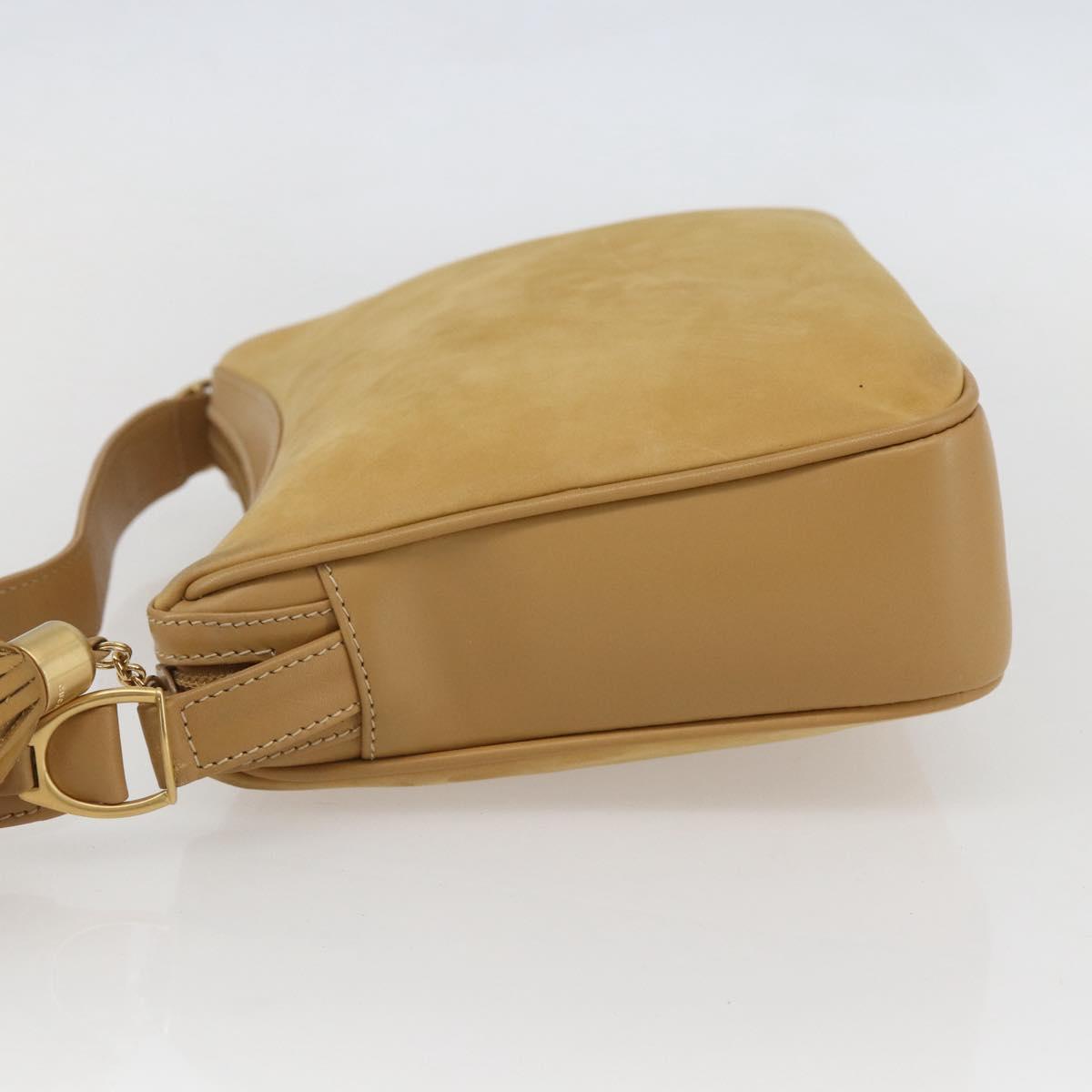 GUCCI Shoulder Bag Suede Gold Beige Auth 156886