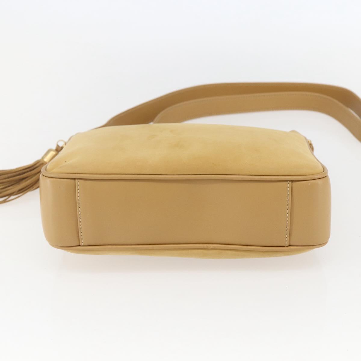 GUCCI Shoulder Bag Suede Gold Beige Auth 156886