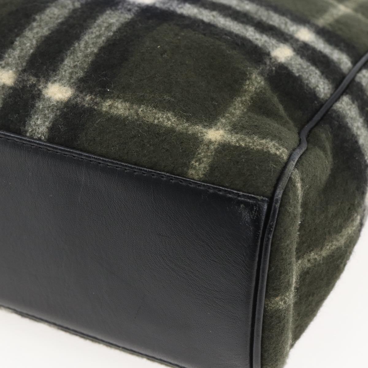 Burberrys Nova Check Blue Label Tote Bag Wool Green Silver Auth 156889