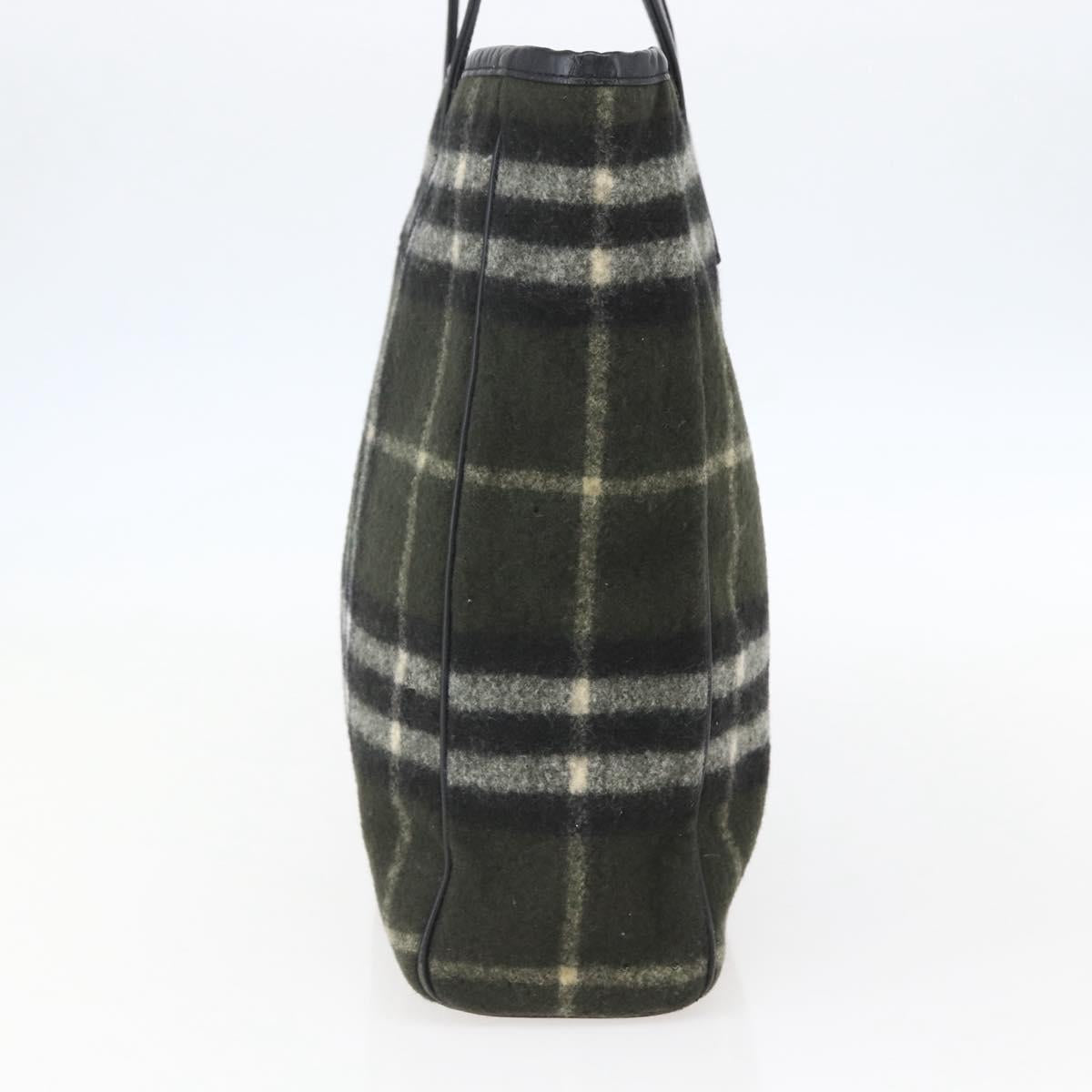 Burberrys Nova Check Blue Label Tote Bag Wool Green Silver Auth 156889