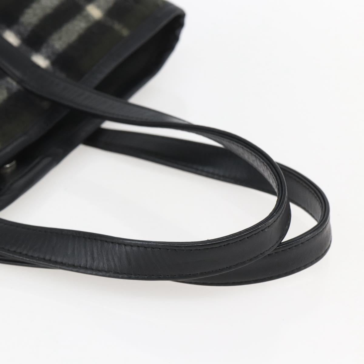 Burberrys Nova Check Blue Label Tote Bag Wool Green Silver Auth 156889