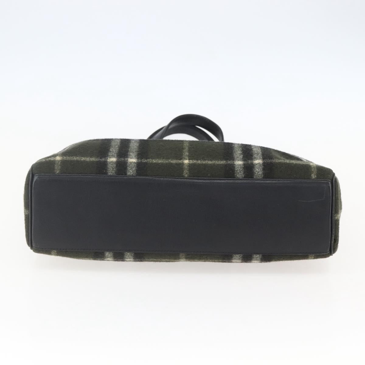 Burberrys Nova Check Blue Label Tote Bag Wool Green Silver Auth 156889