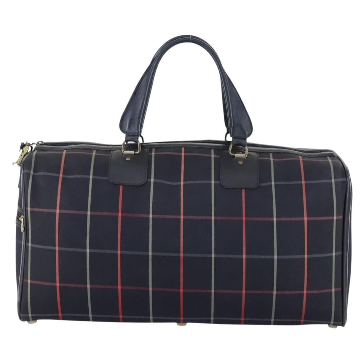 Burberrys Nova Check Boston Bag Canvas Navy Gold Auth 156890