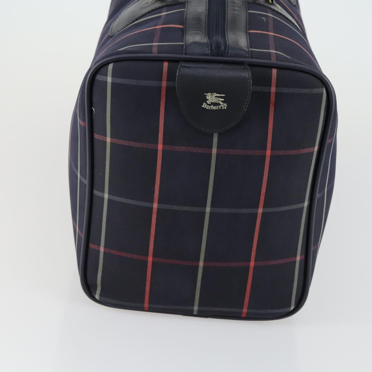 Burberrys Nova Check Boston Bag Canvas Navy Gold Auth 156890