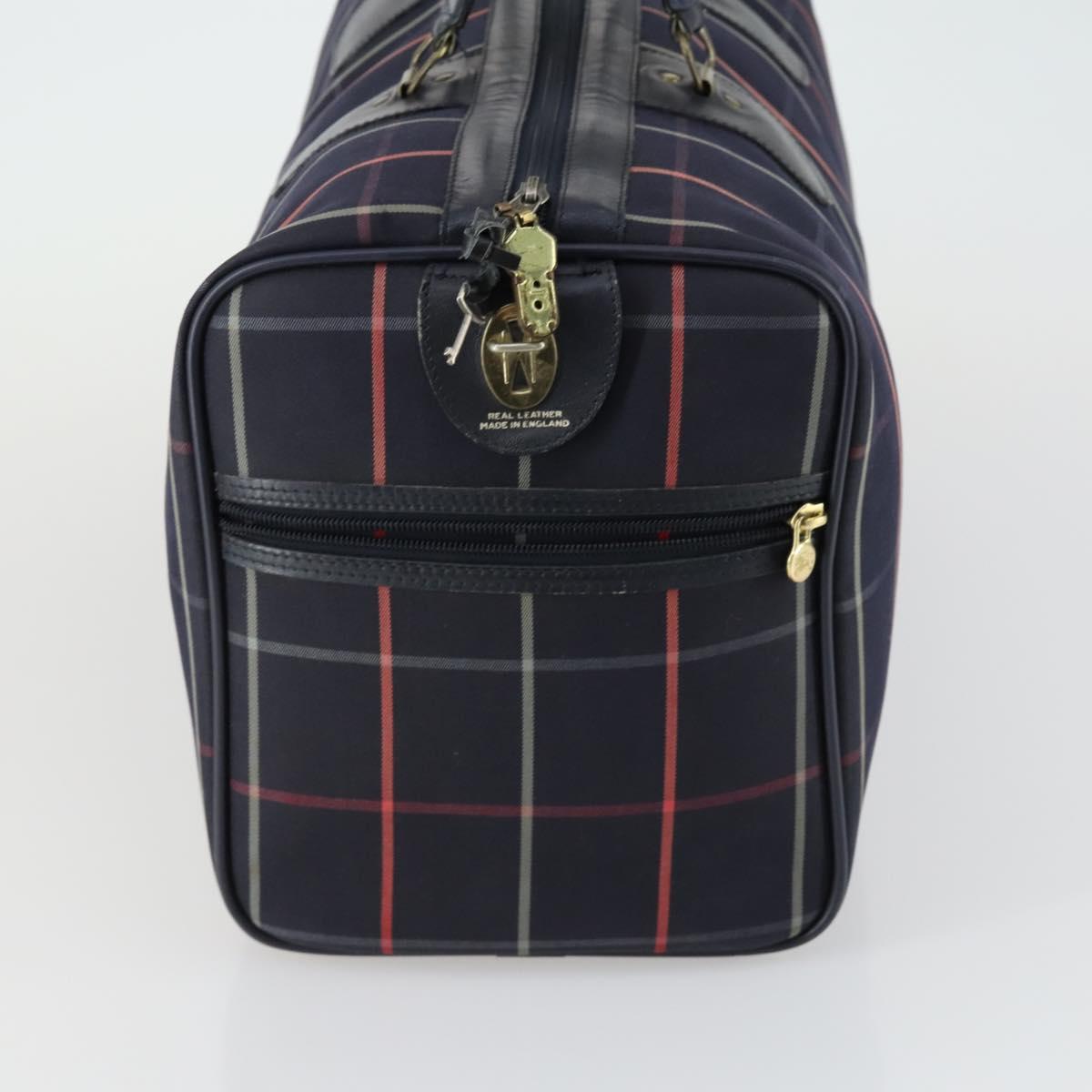 Burberrys Nova Check Boston Bag Canvas Navy Gold Auth 156890