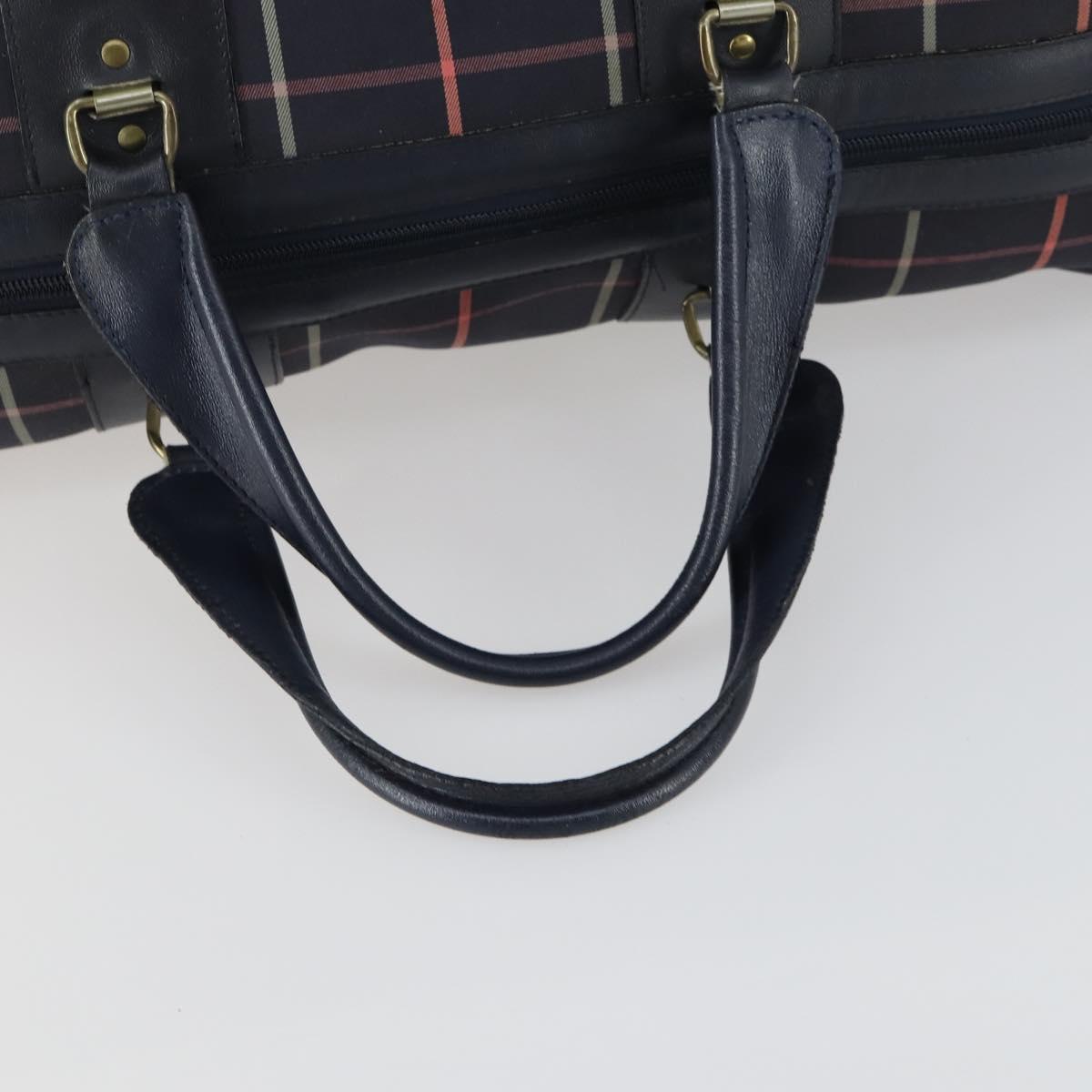Burberrys Nova Check Boston Bag Canvas Navy Gold Auth 156890