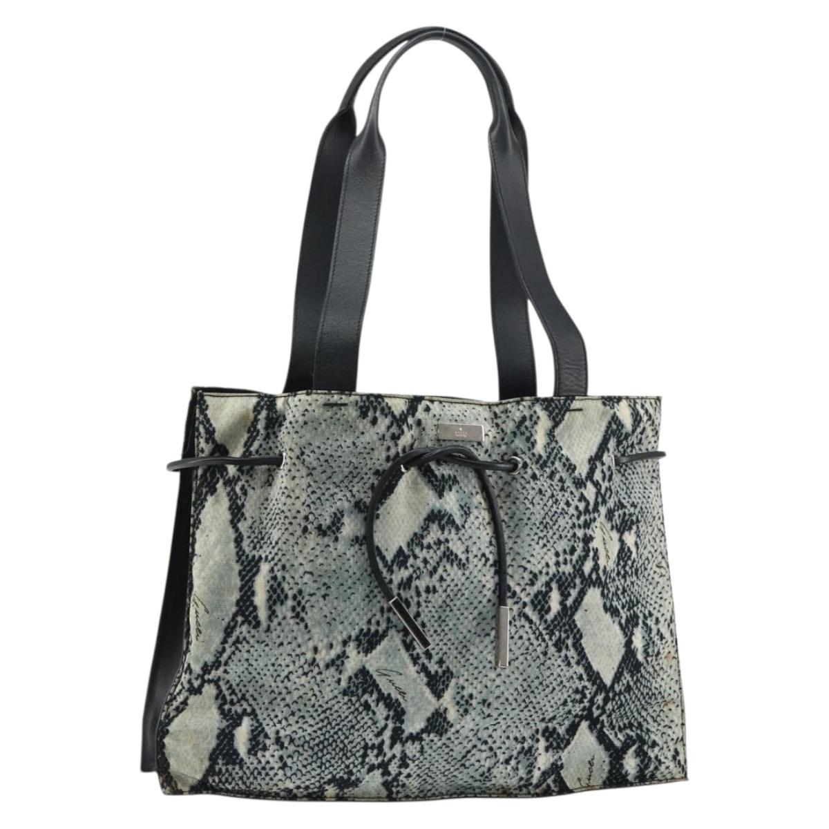 GUCCI Tote Bag Canvas Leather Black Auth 156891