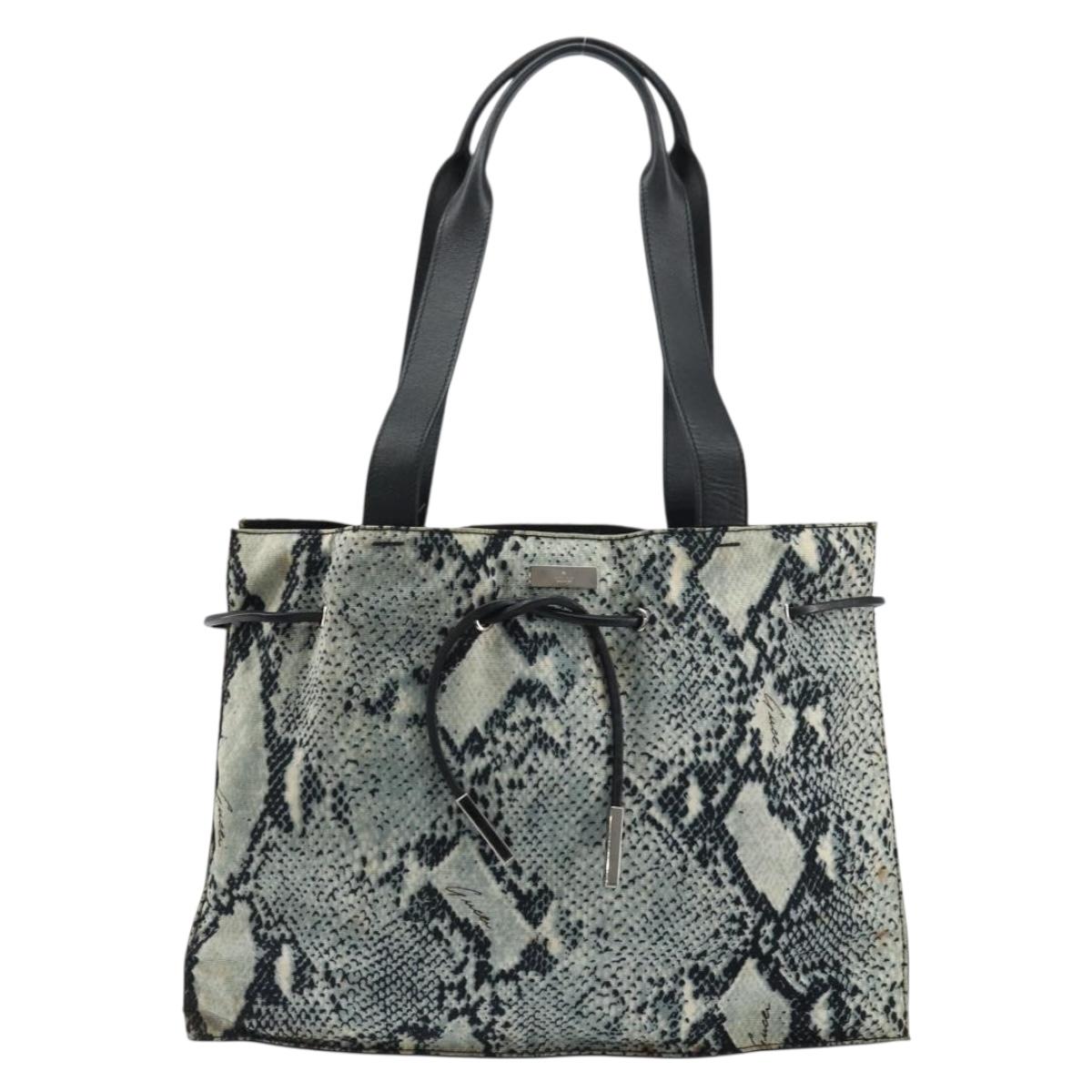 GUCCI Tote Bag Canvas Leather Black Auth 156891