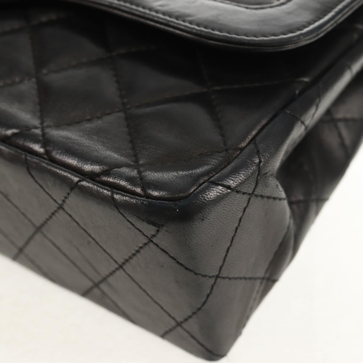 CHANEL Matelasse Chain Paris Limited Bag Lamb Skin Black Gold CC Auth 156894A