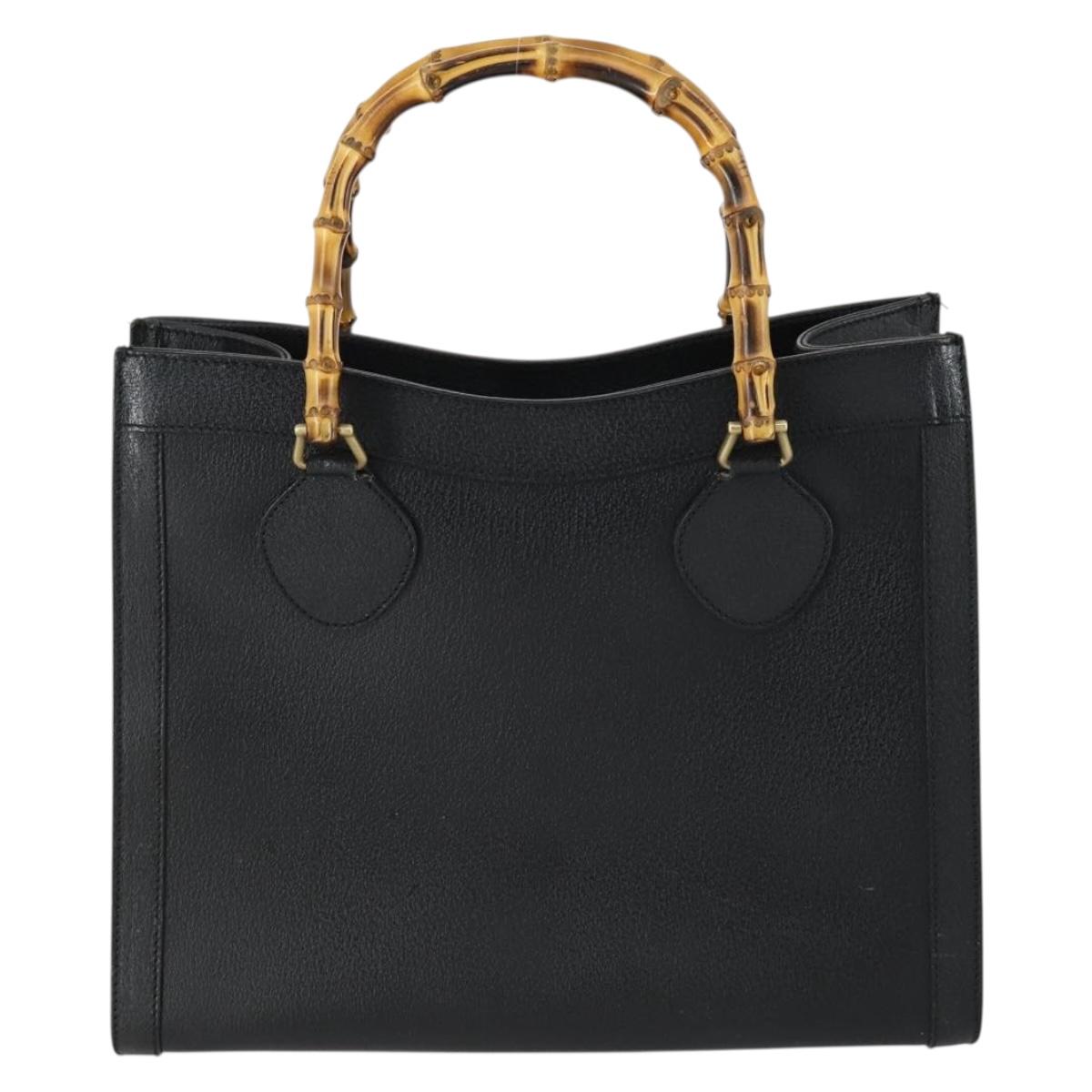 GUCCI Bamboo Hand Bag Leather Black Gold 002 1186 0260 Auth 156902