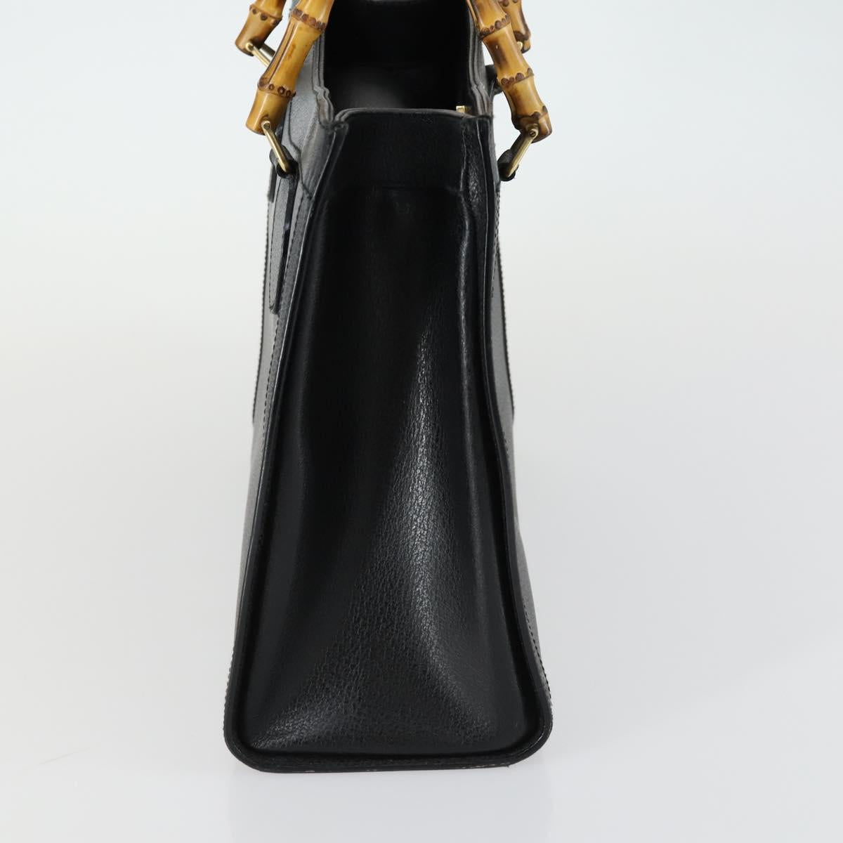 GUCCI Bamboo Hand Bag Leather Black Gold 002 1186 0260 Auth 156902