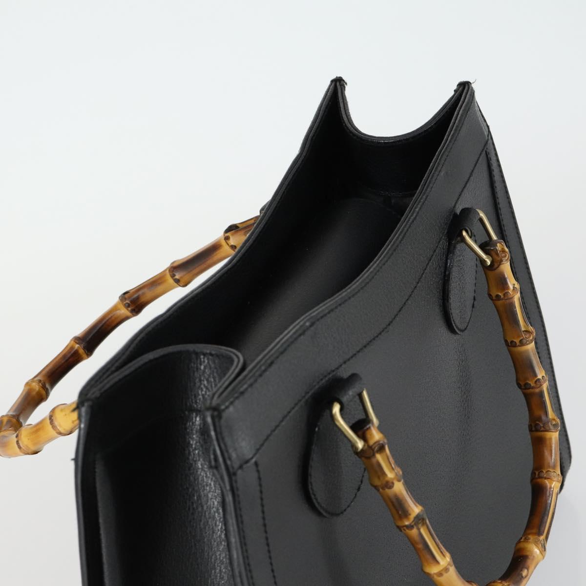 GUCCI Bamboo Hand Bag Leather Black Gold 002 1186 0260 Auth 156902