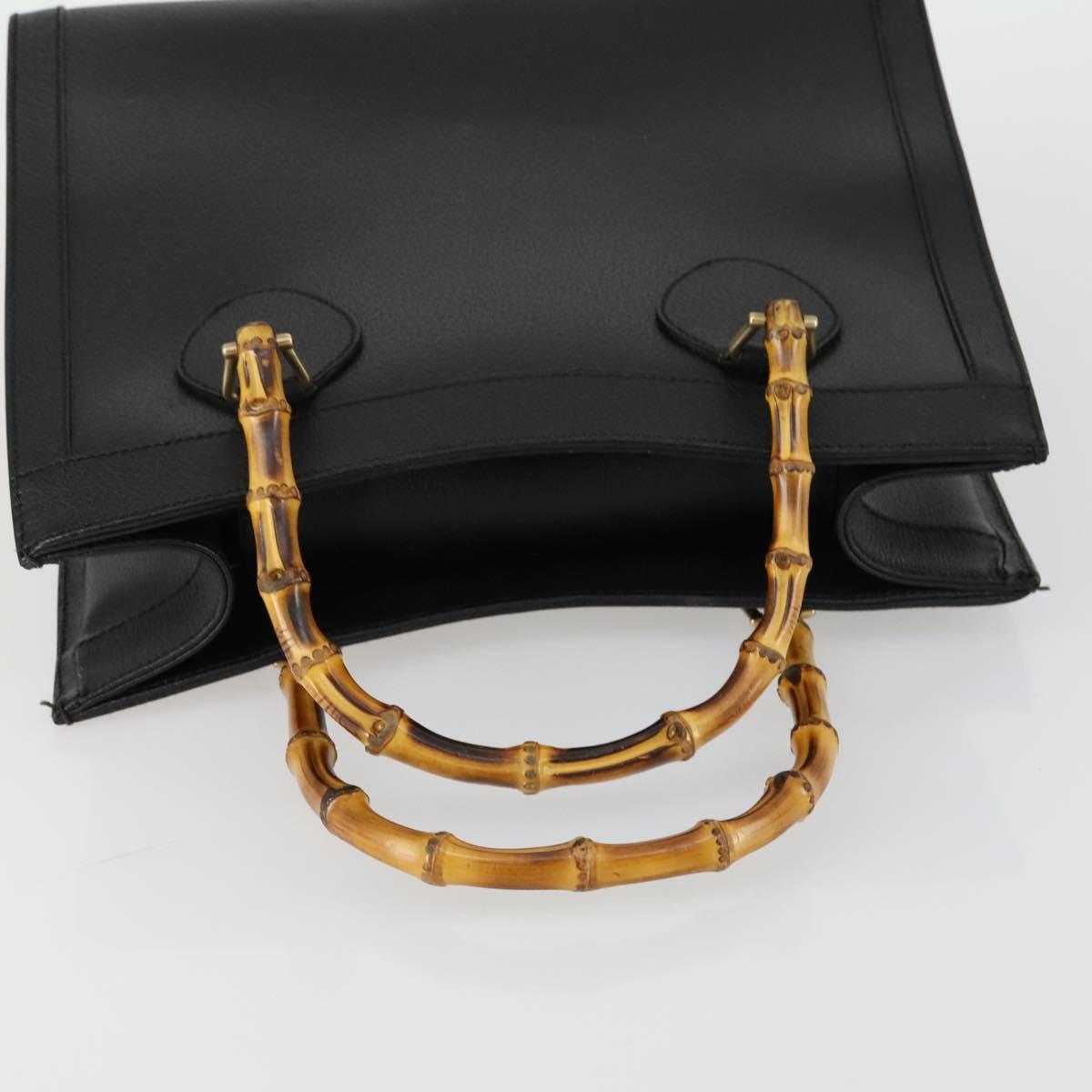 GUCCI Bamboo Hand Bag Leather Black Gold 002 1186 0260 Auth 156902