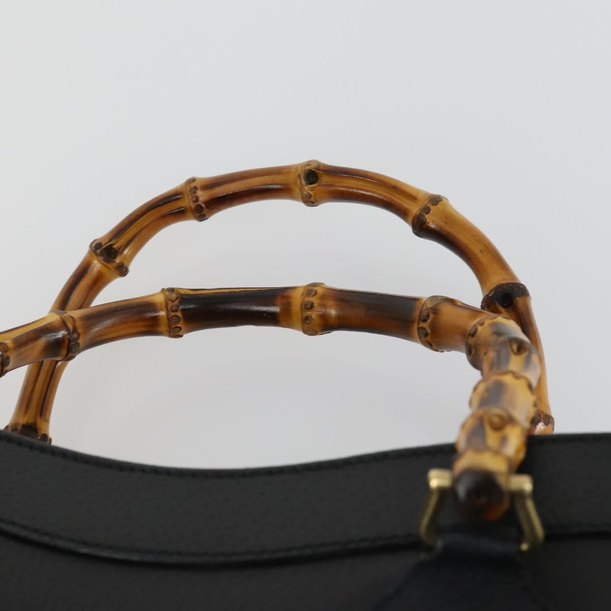 GUCCI Bamboo Hand Bag Leather Black Gold 002 1186 0260 Auth 156902