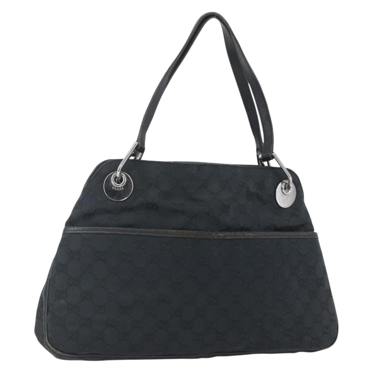 GUCCI GG Canvas Tote Bag Black Silver 121023 Auth 156903