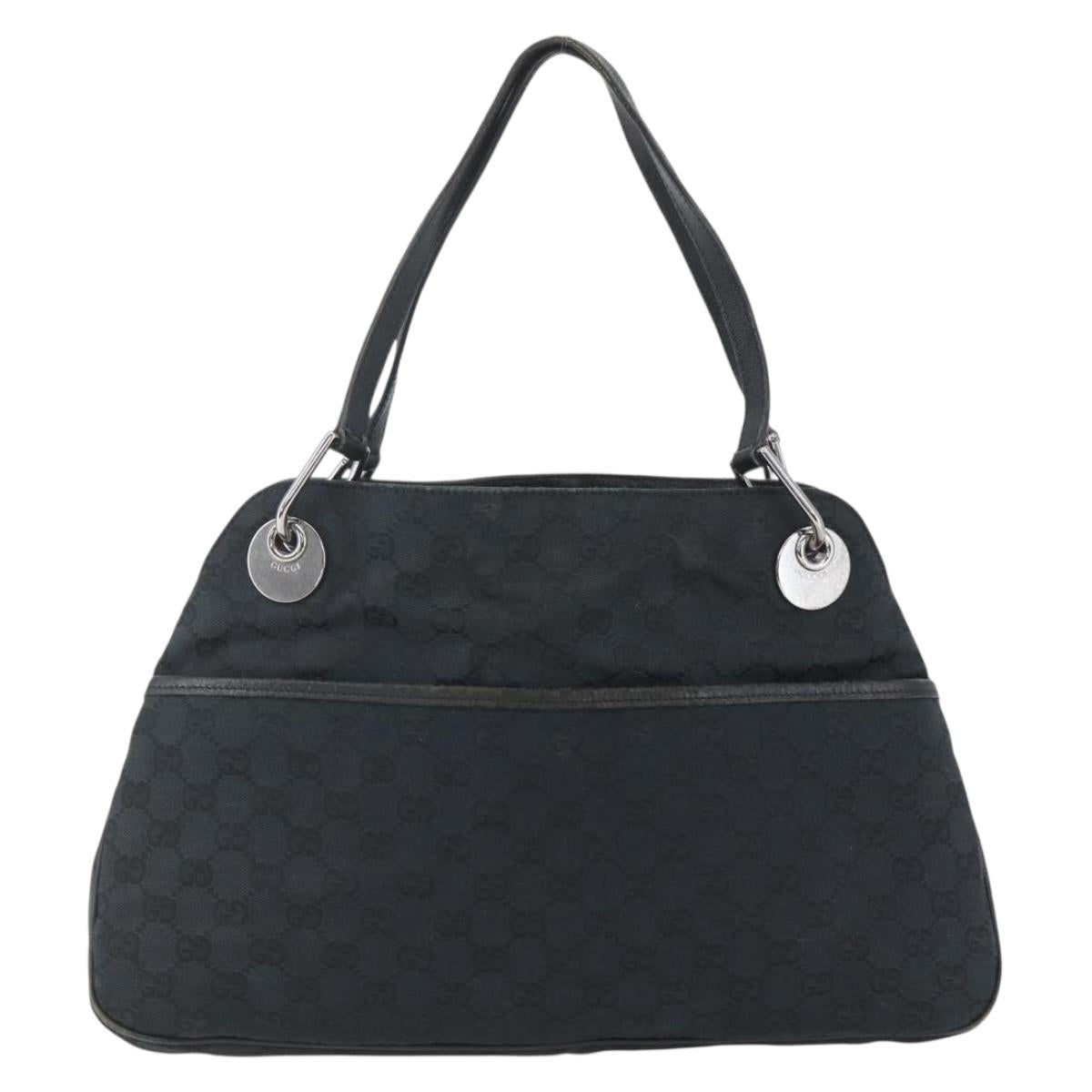 GUCCI GG Canvas Tote Bag Black Silver 121023 Auth 156903