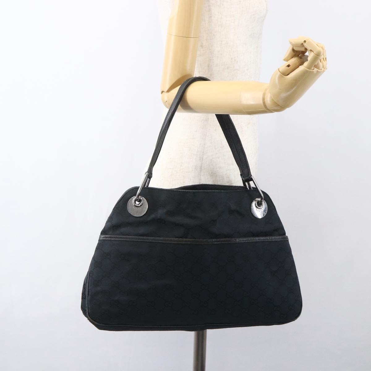 GUCCI GG Canvas Tote Bag Black Silver 121023 Auth 156903