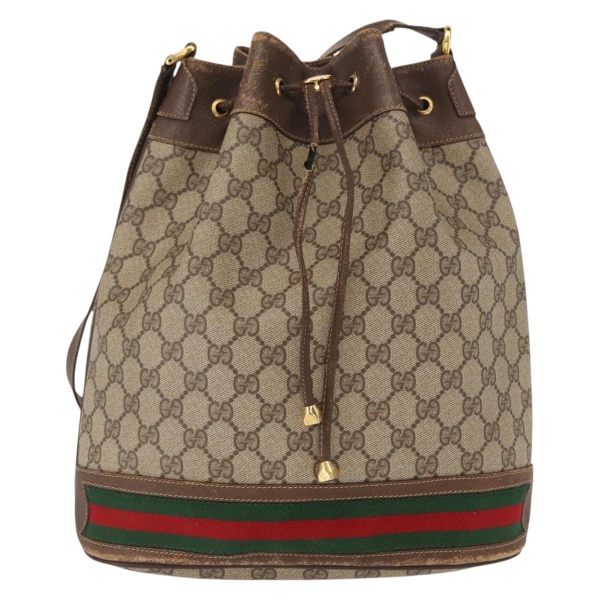 GUCCI GG Supreme Web Sherry Line Bag PVC Beige Red 41 02 085 Auth 156905