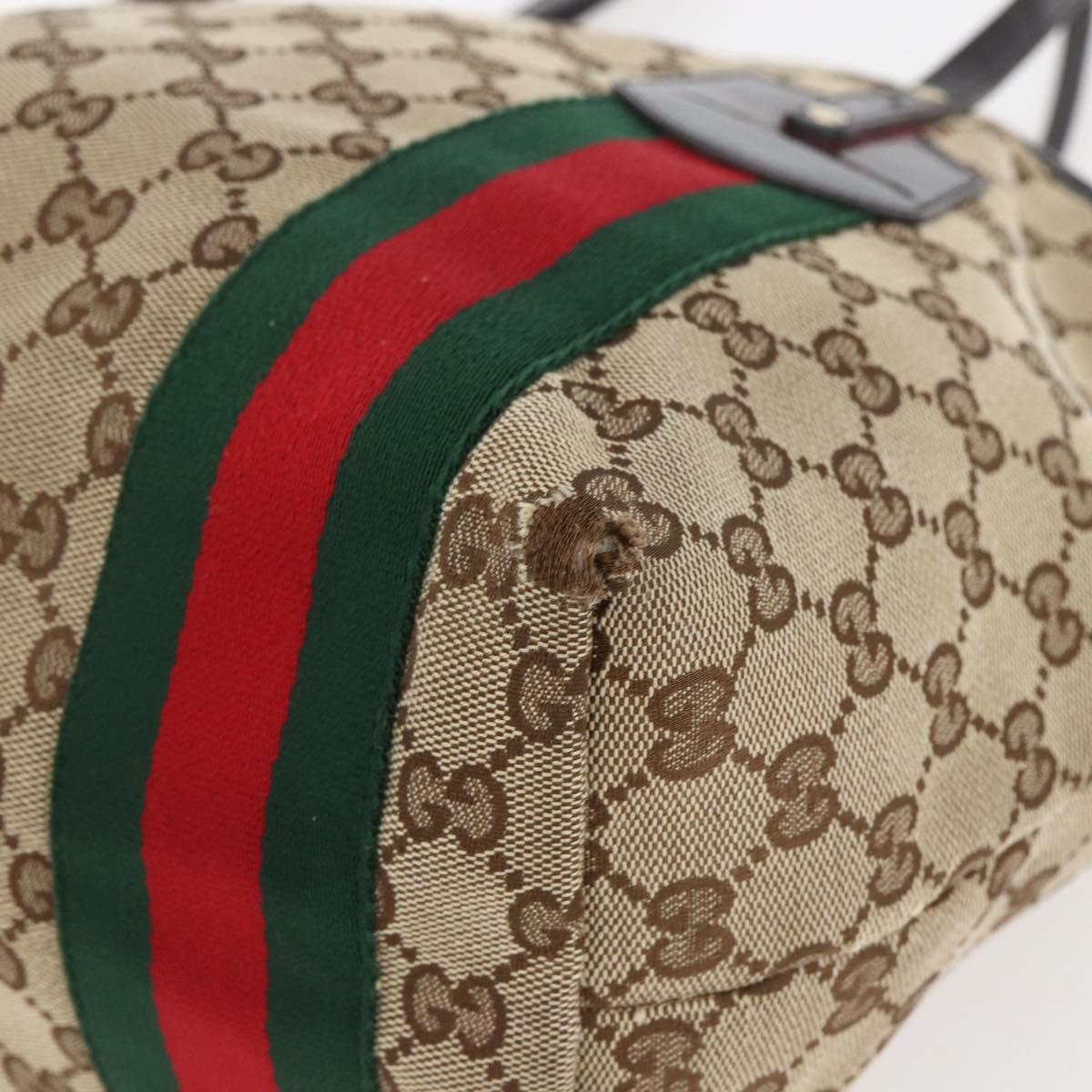 GUCCI GG Canvas Web Sherry Line Tote Bag Beige Red 211971 Auth 156906