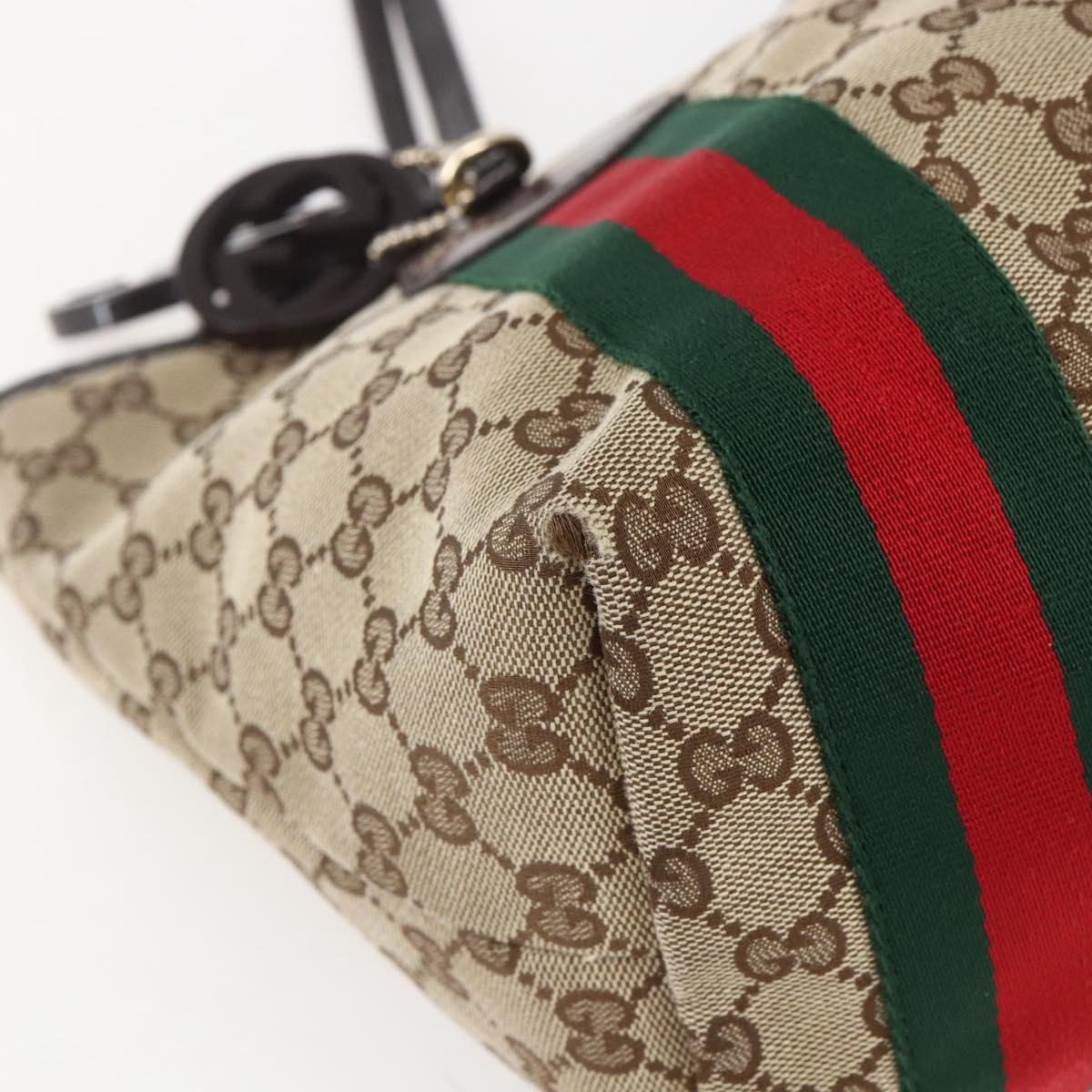 GUCCI GG Canvas Web Sherry Line Tote Bag Beige Red 211971 Auth 156906