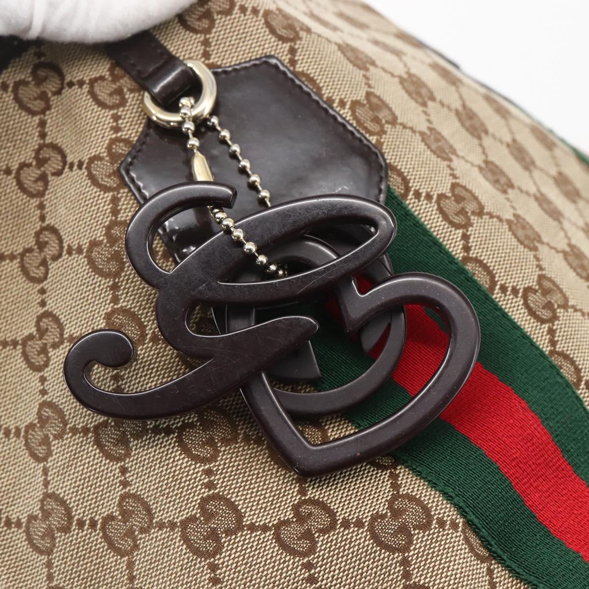 GUCCI GG Canvas Web Sherry Line Tote Bag Beige Red 211971 Auth 156906