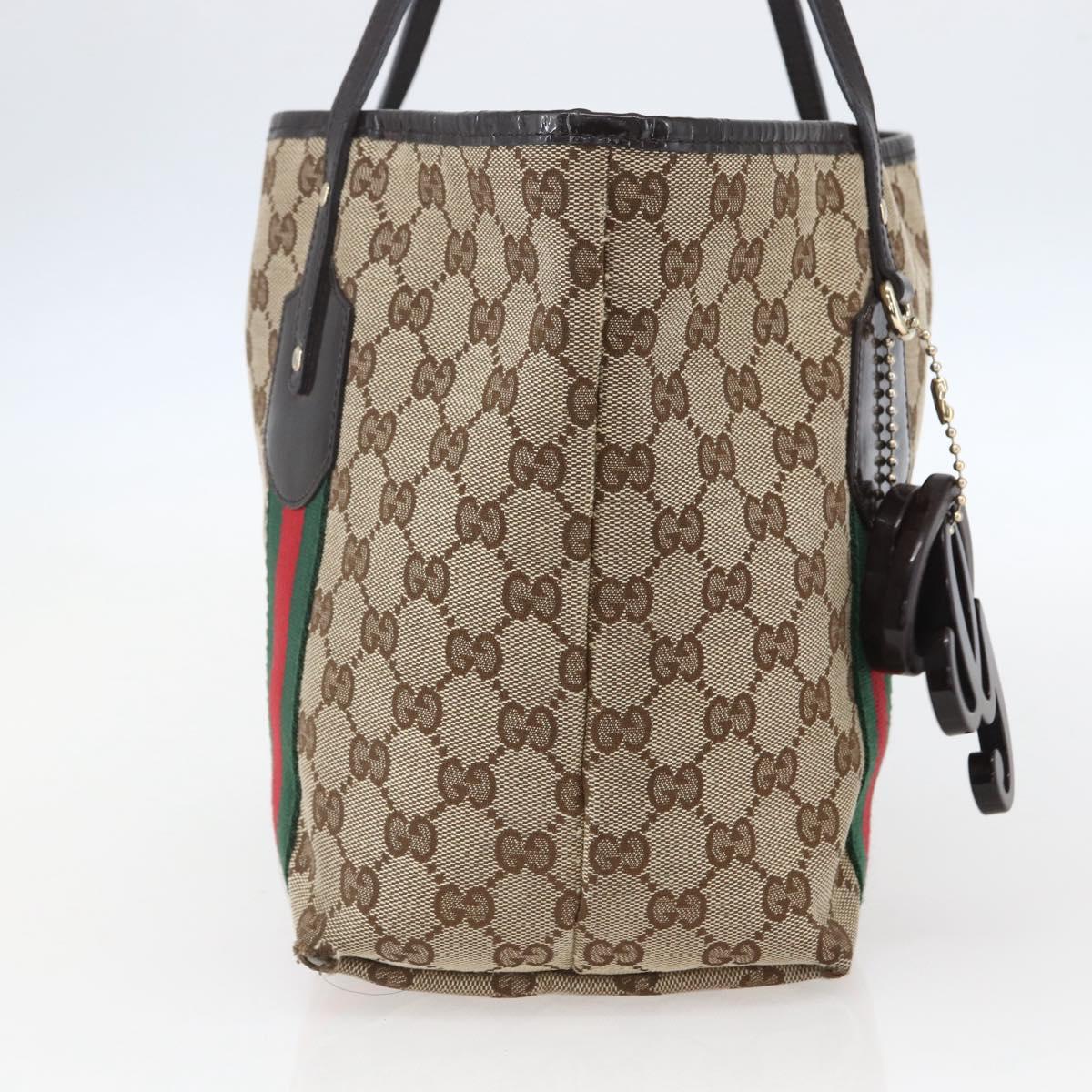 GUCCI GG Canvas Web Sherry Line Tote Bag Beige Red 211971 Auth 156906