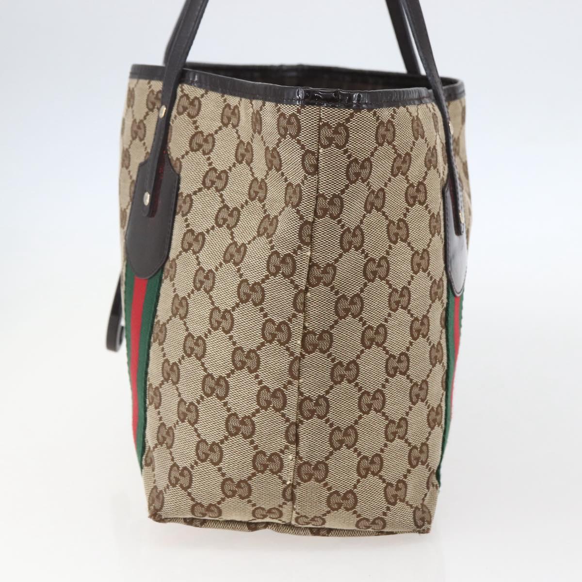 GUCCI GG Canvas Web Sherry Line Tote Bag Beige Red 211971 Auth 156906