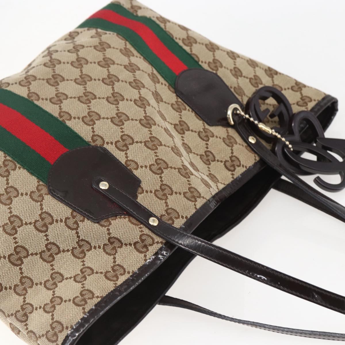 GUCCI GG Canvas Web Sherry Line Tote Bag Beige Red 211971 Auth 156906